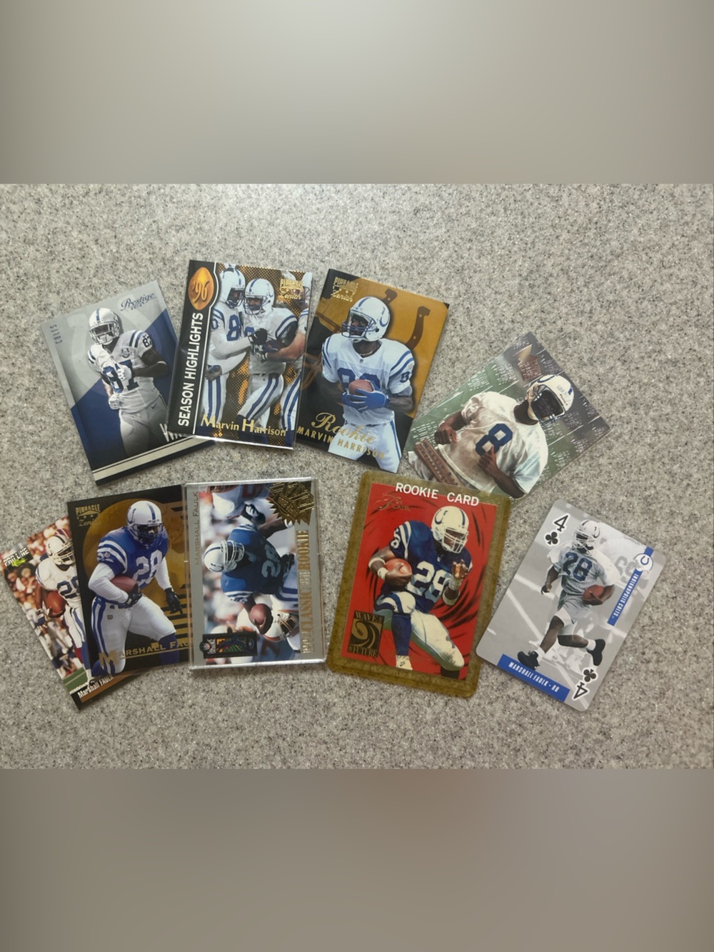 Reggie Wayne, Marvin Harrison, Marshall Faulk 9 Card Lot